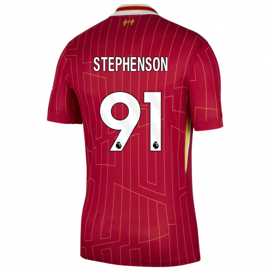 Kids Football Luca Stephenson #91 Red Yellow White Home Jersey 2024/25 T-Shirt