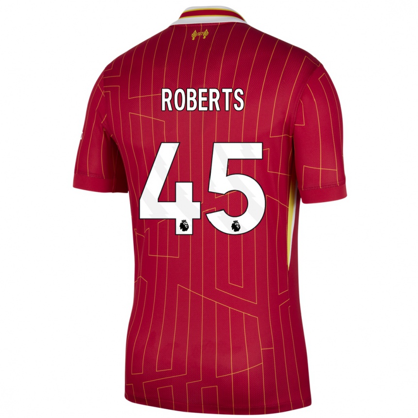 Kids Football Iwan Roberts #45 Red Yellow White Home Jersey 2024/25 T-Shirt