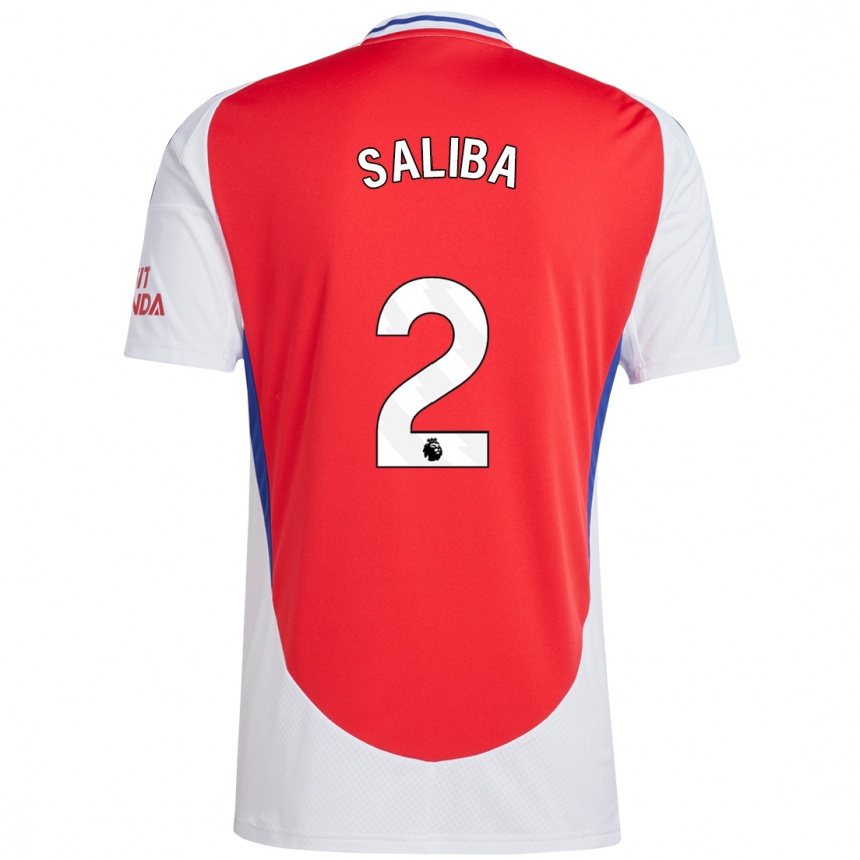 Kids Football William Saliba #2 Red White Home Jersey 2024/25 T-Shirt