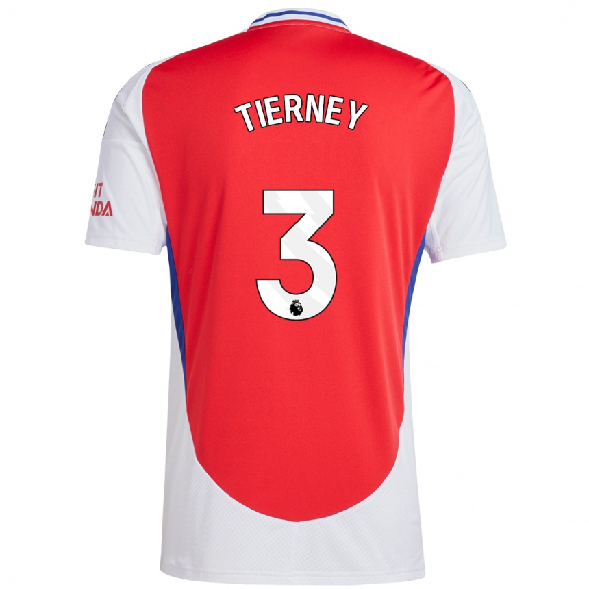 Kids Football Kieran Tierney #3 Red White Home Jersey 2024/25 T-Shirt