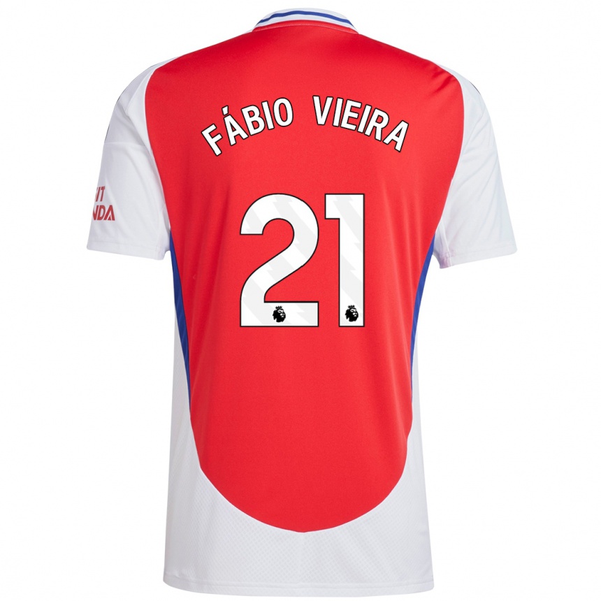 Kids Football Fabio Vieira #21 Red White Home Jersey 2024/25 T-Shirt