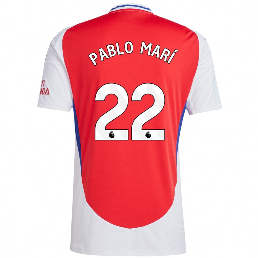 Kids Football Pablo Mari #22 Red White Home Jersey 2024/25 T-Shirt