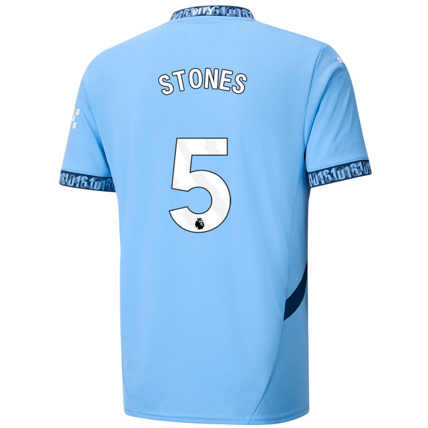 Kids Football John Stones #5 Navy Blue Home Jersey 2024/25 T-Shirt