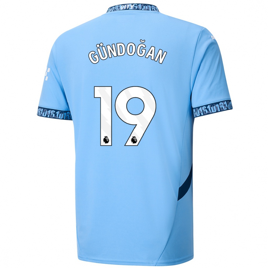 Kids Football Ilkay Gundogan #19 Navy Blue Home Jersey 2024/25 T-Shirt