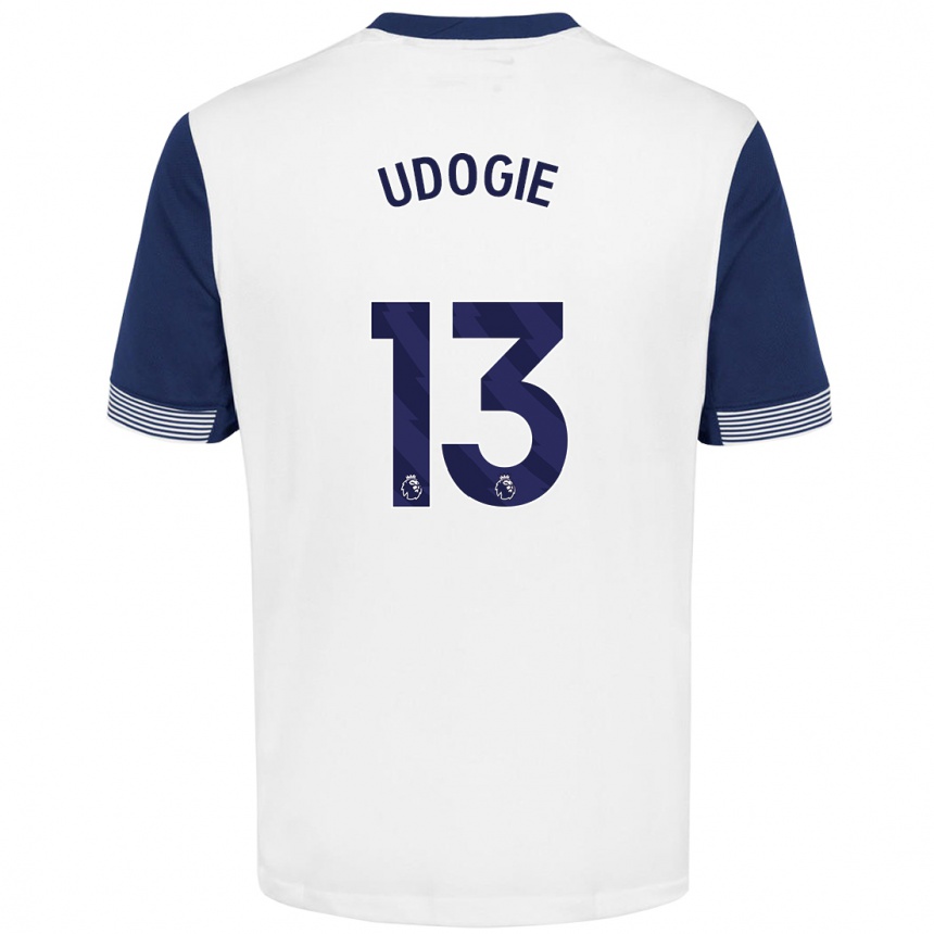 Kids Football Destiny Udogie #13 White Blue Home Jersey 2024/25 T-Shirt