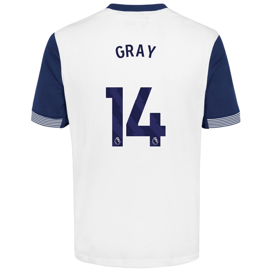 Kids Football Archie Gray #14 White Blue Home Jersey 2024/25 T-Shirt