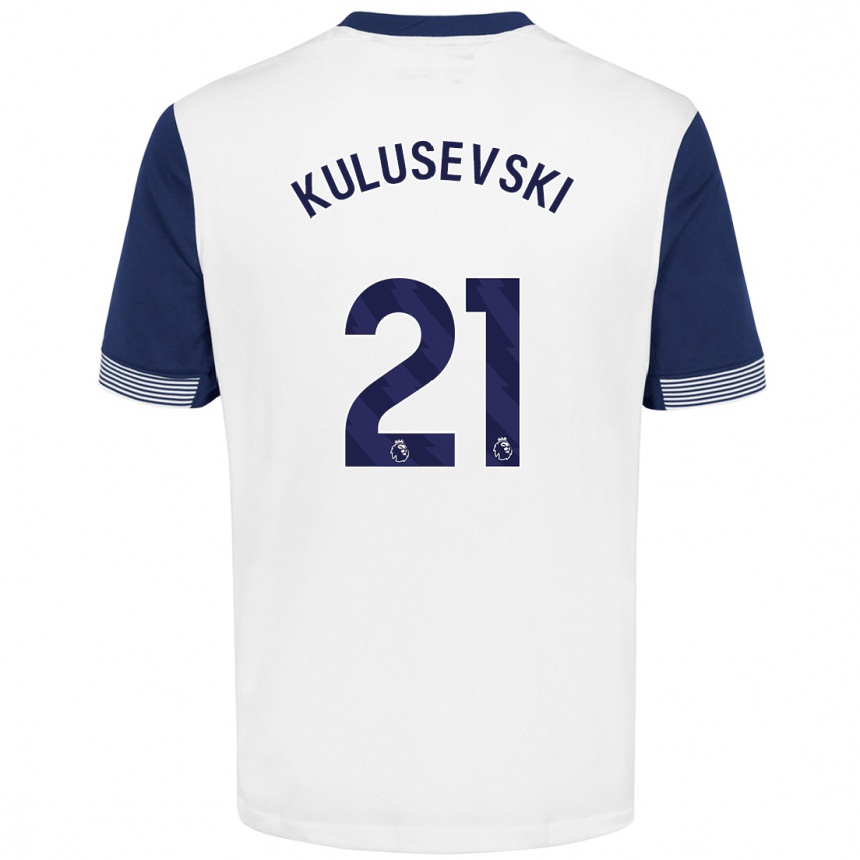 Kids Football Dejan Kulusevski #21 White Blue Home Jersey 2024/25 T-Shirt