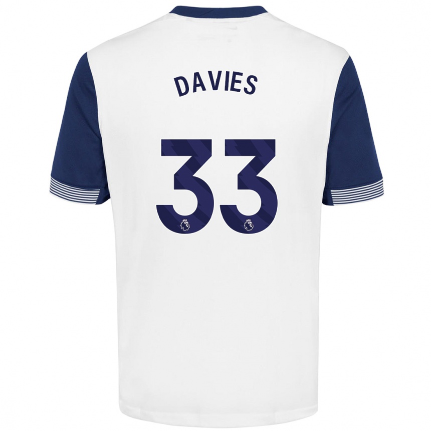 Kids Football Ben Davies #33 White Blue Home Jersey 2024/25 T-Shirt