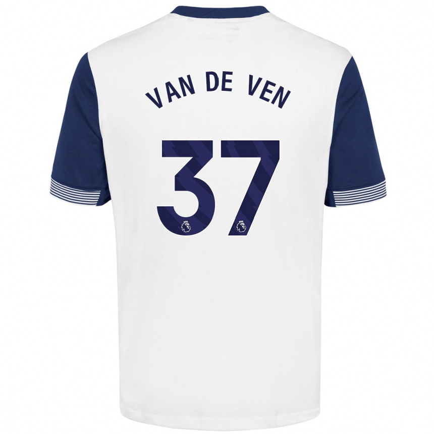 Kids Football Micky Van De Ven #37 White Blue Home Jersey 2024/25 T-Shirt