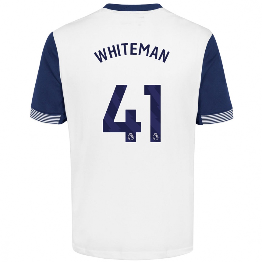 Kids Football Alfie Whiteman #41 White Blue Home Jersey 2024/25 T-Shirt