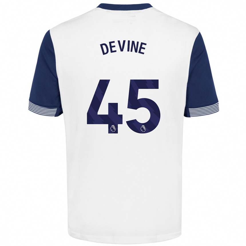 Kids Football Alfie Devine #45 White Blue Home Jersey 2024/25 T-Shirt