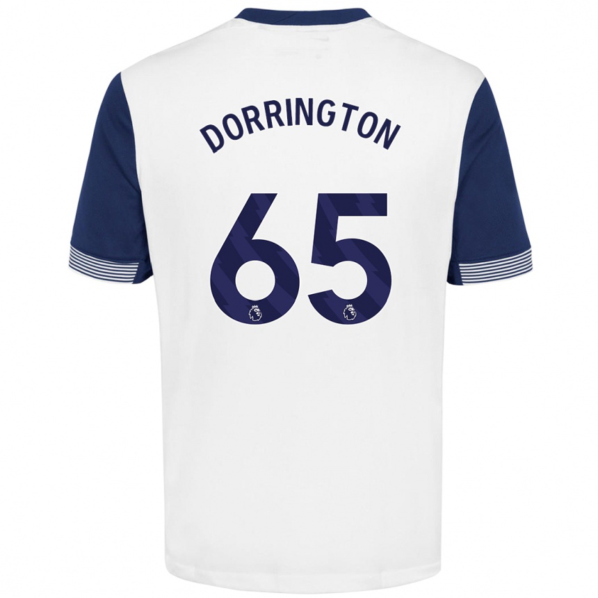 Kids Football Alfie Dorrington #65 White Blue Home Jersey 2024/25 T-Shirt