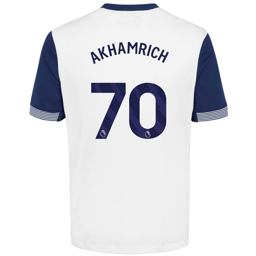 Kids Football Yusuf Akhamrich #70 White Blue Home Jersey 2024/25 T-Shirt