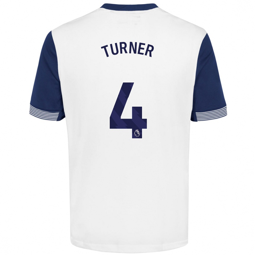 Kids Football Amy Turner #4 White Blue Home Jersey 2024/25 T-Shirt