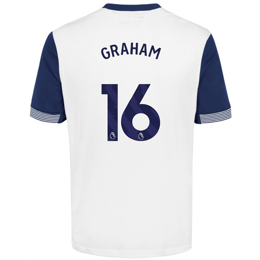 Kids Football Kit Graham #16 White Blue Home Jersey 2024/25 T-Shirt