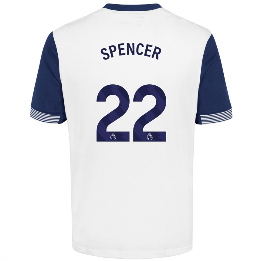 Kids Football Rebecca Spencer #22 White Blue Home Jersey 2024/25 T-Shirt