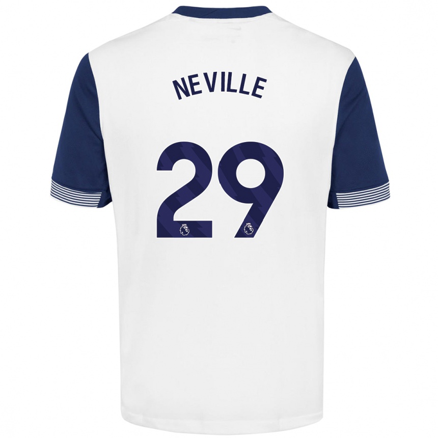 Kids Football Ashleigh Neville #29 White Blue Home Jersey 2024/25 T-Shirt