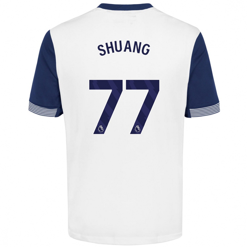 Kids Football Wang Shuang #77 White Blue Home Jersey 2024/25 T-Shirt