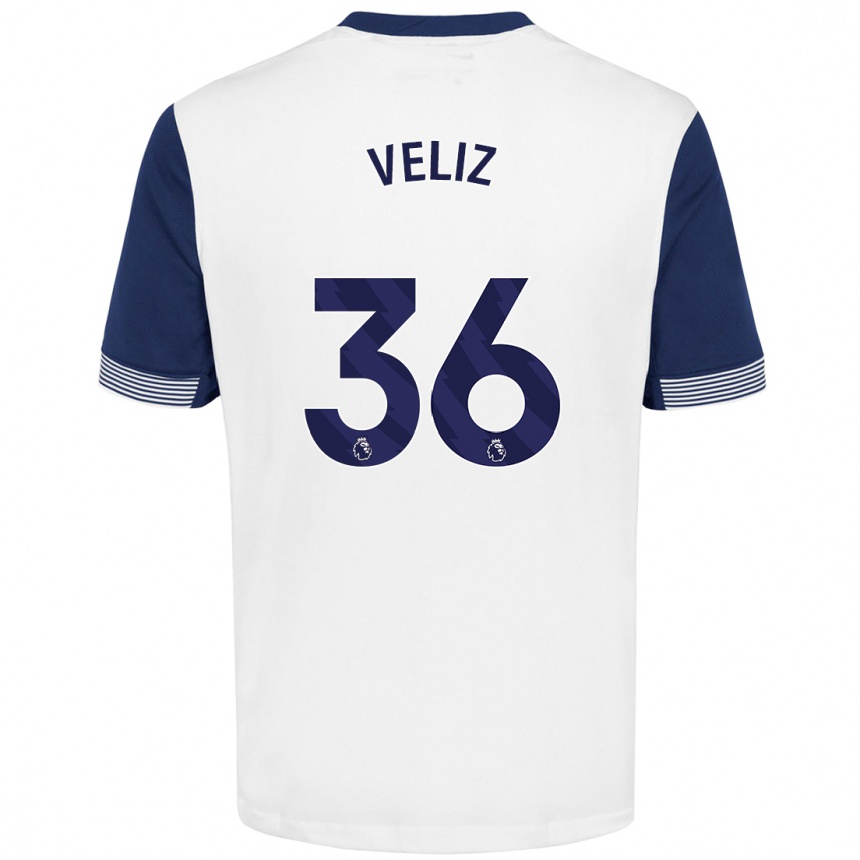 Kids Football Alejo Véliz #36 White Blue Home Jersey 2024/25 T-Shirt