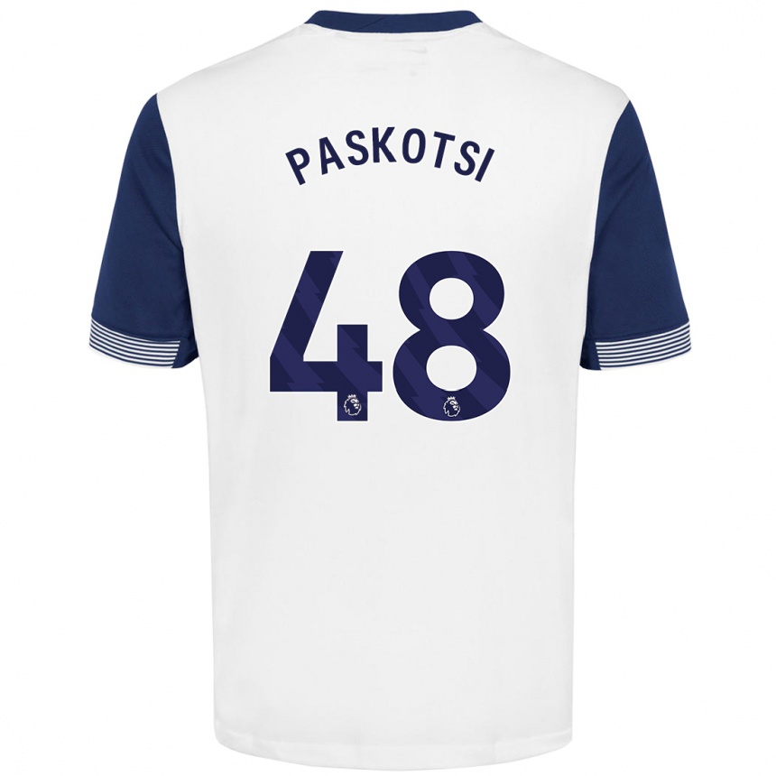 Kids Football Maksim Paskotsi #48 White Blue Home Jersey 2024/25 T-Shirt