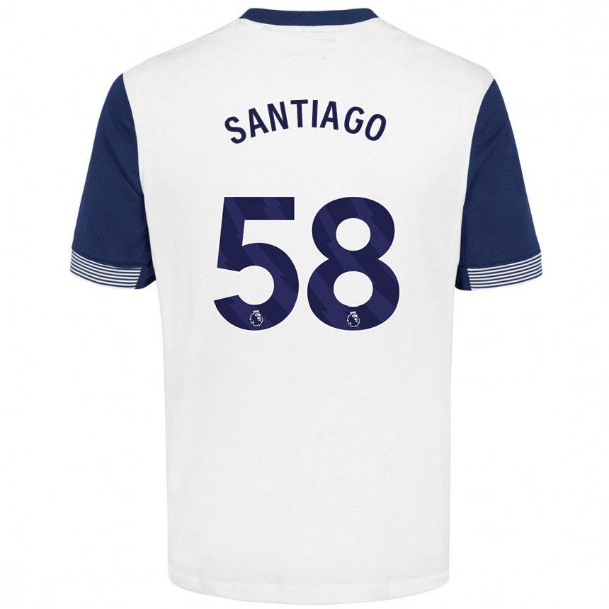 Kids Football Yago Santiago #58 White Blue Home Jersey 2024/25 T-Shirt