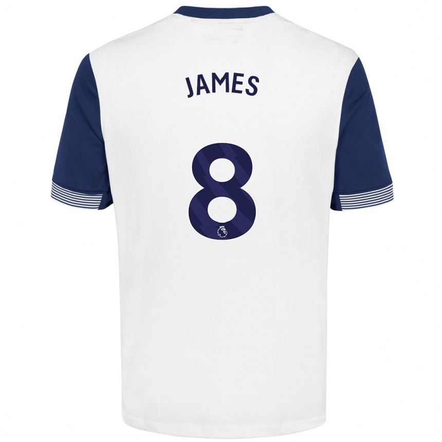 Kids Football Angharad James #8 White Blue Home Jersey 2024/25 T-Shirt