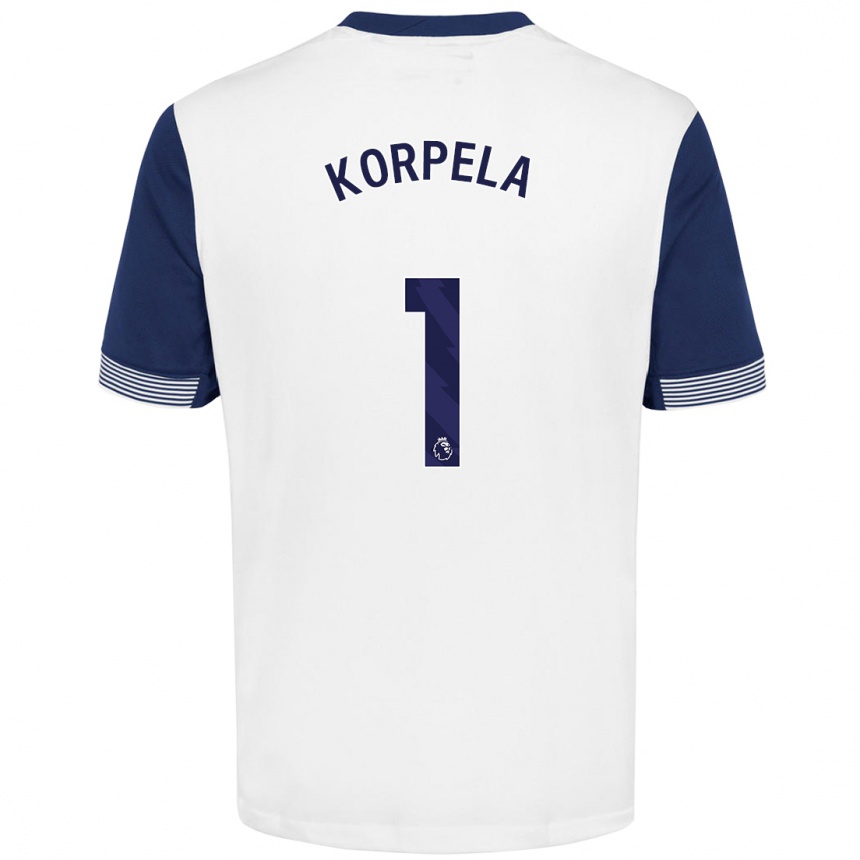 Kids Football Tinja-Riikka Korpela #1 White Blue Home Jersey 2024/25 T-Shirt