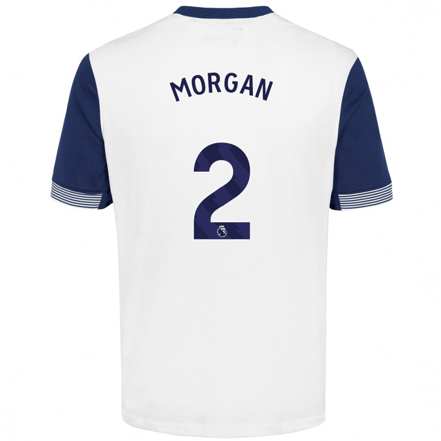 Kids Football Esther Morgan #2 White Blue Home Jersey 2024/25 T-Shirt