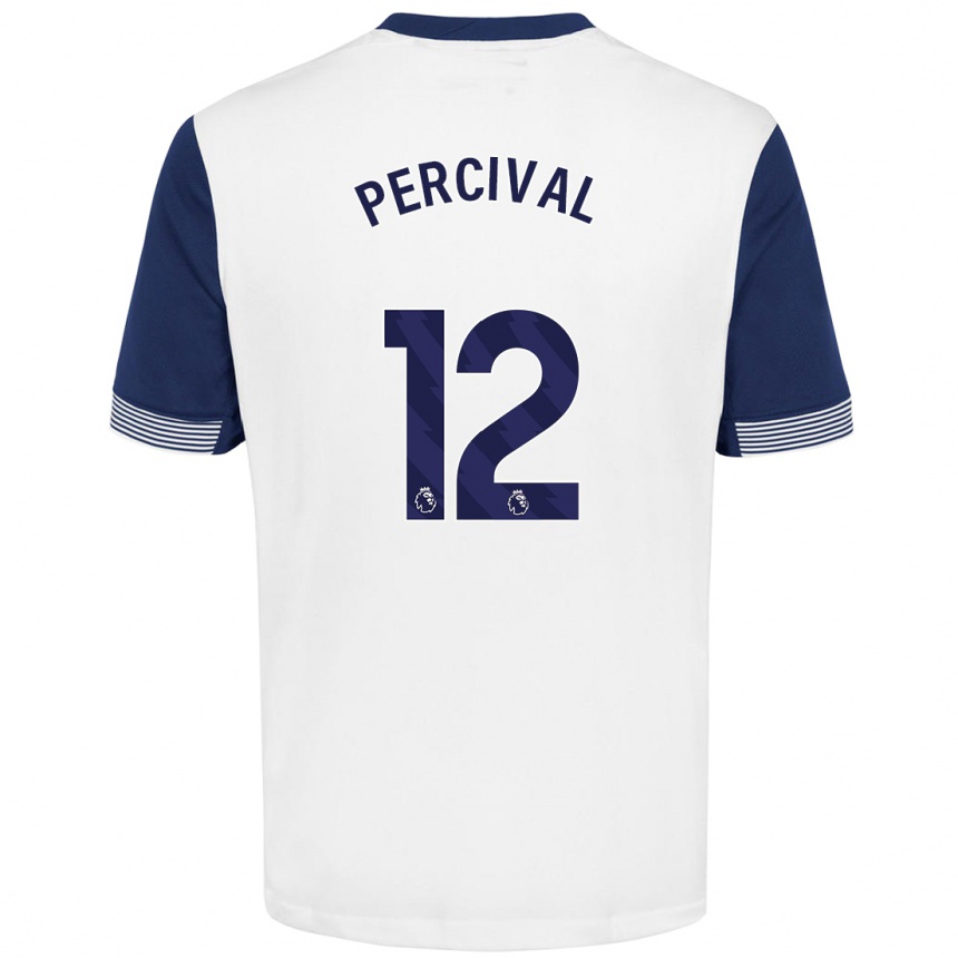 Kids Football Ria Percival #12 White Blue Home Jersey 2024/25 T-Shirt