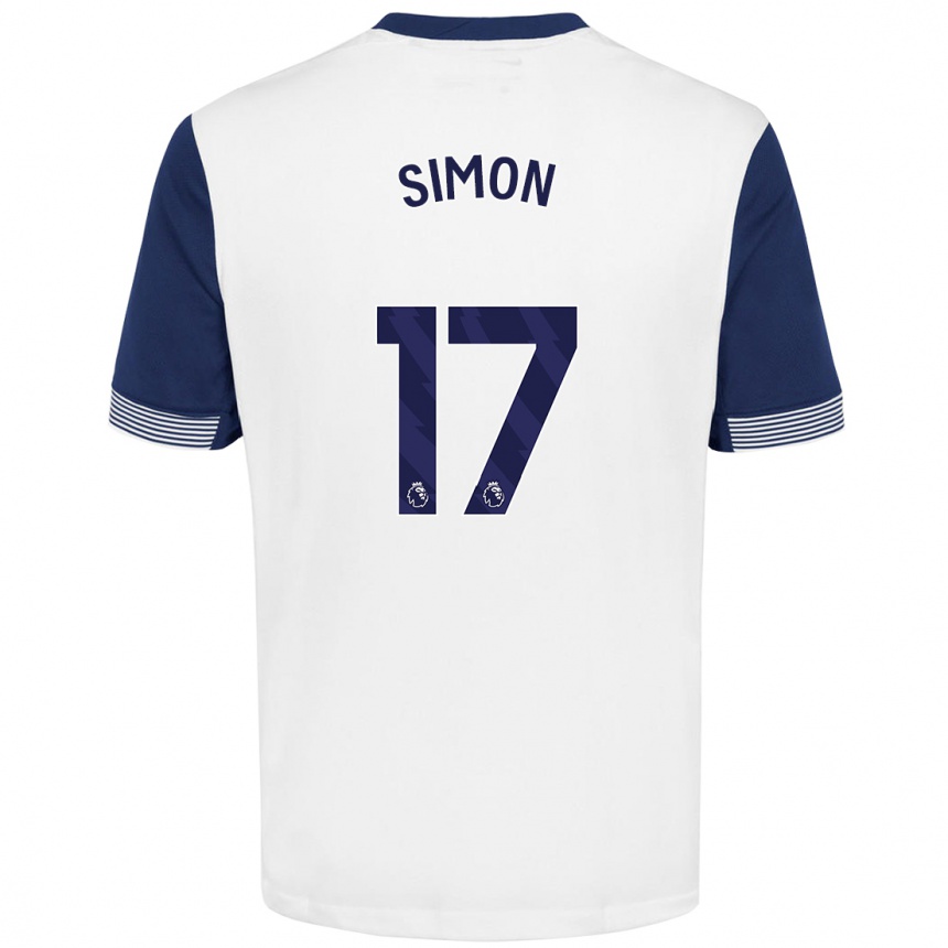 Kids Football Kyah Simon #17 White Blue Home Jersey 2024/25 T-Shirt