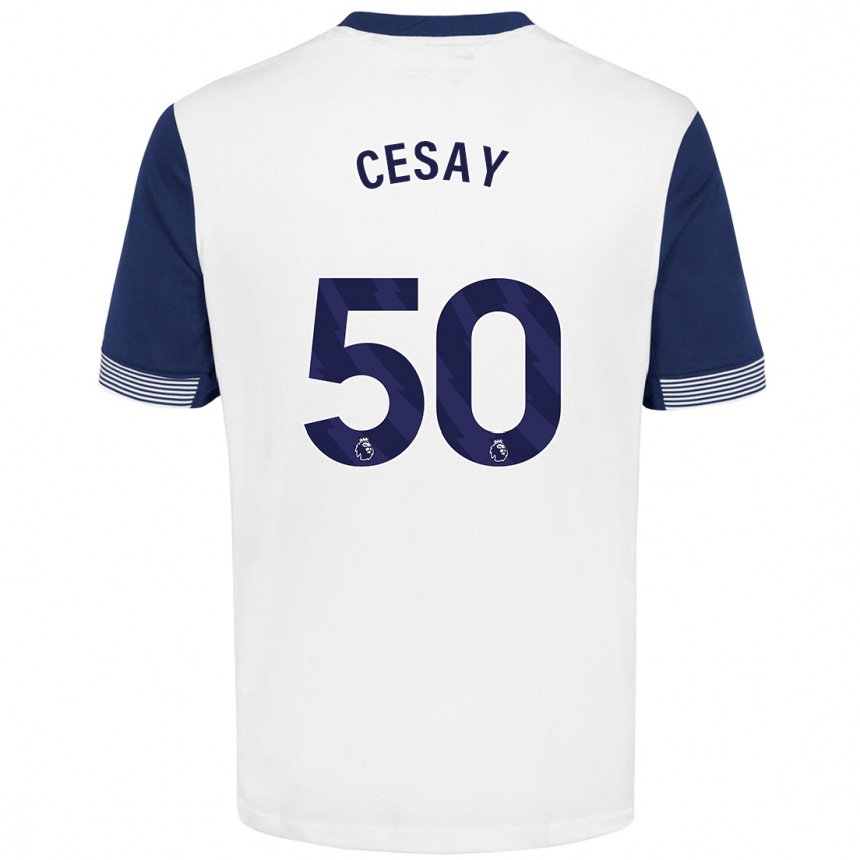 Kids Football Kallum Cesay #50 White Blue Home Jersey 2024/25 T-Shirt