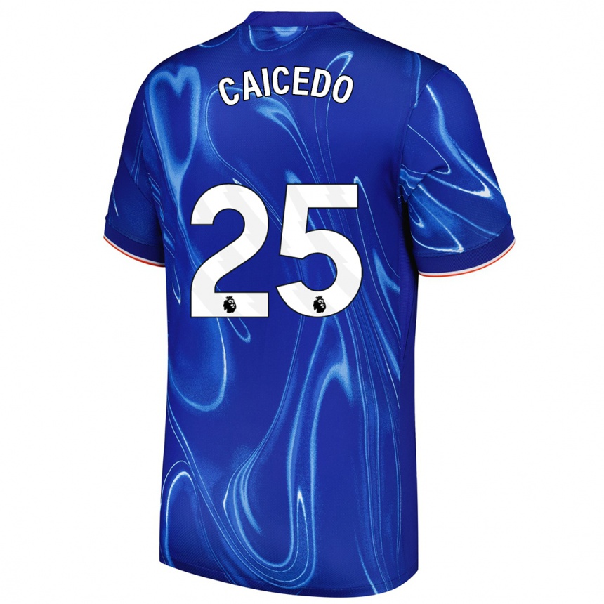 Kids Football Moisés Caicedo #25 Blue White Home Jersey 2024/25 T-Shirt