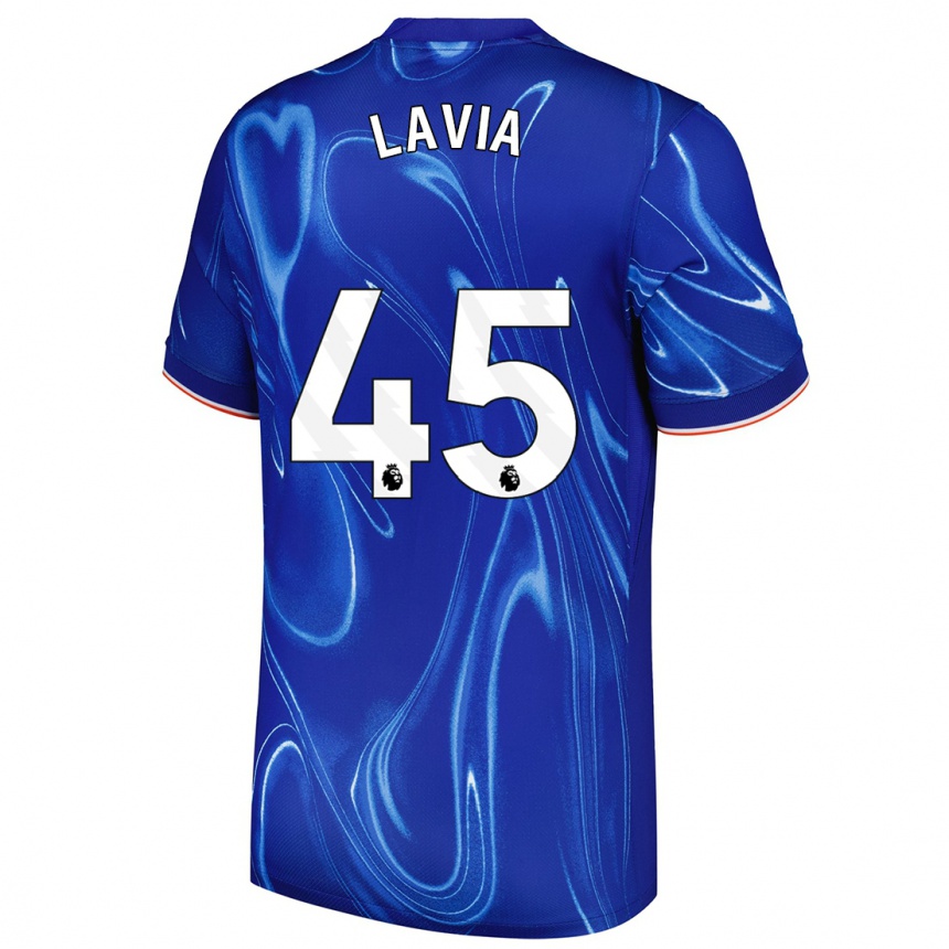 Kids Football Roméo Lavia #45 Blue White Home Jersey 2024/25 T-Shirt