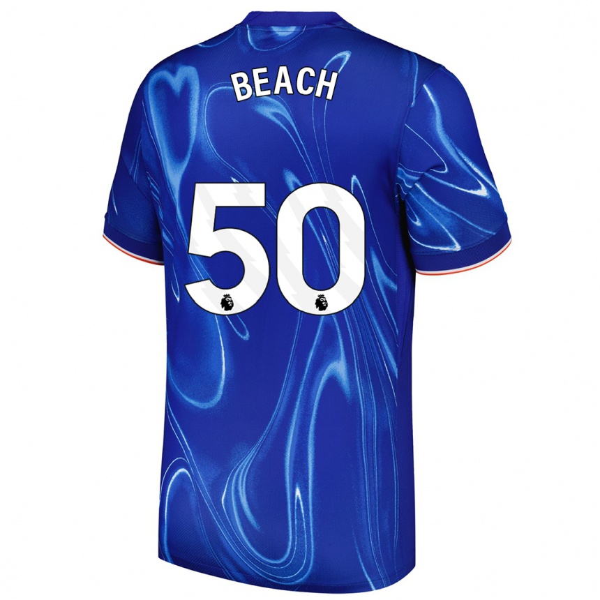 Kids Football Eddie Beach #50 Blue White Home Jersey 2024/25 T-Shirt