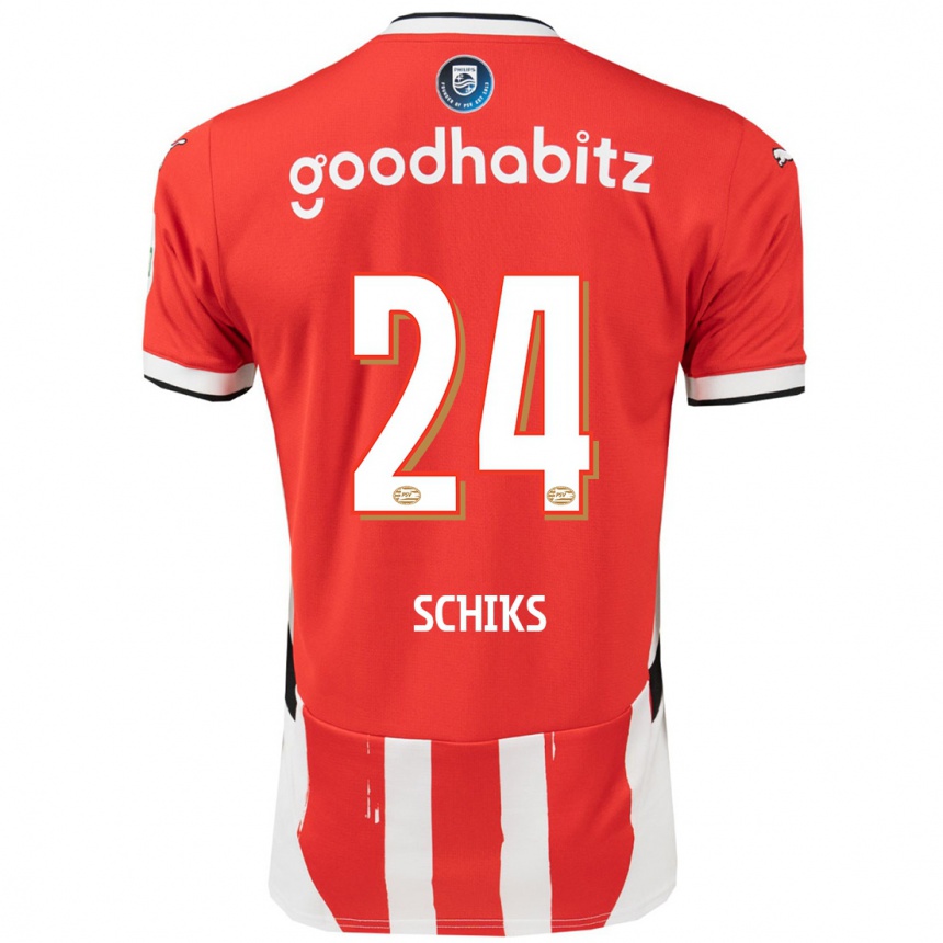 Kids Football Niek Schiks #24 Red White Home Jersey 2024/25 T-Shirt