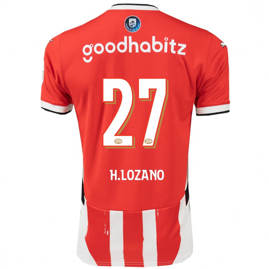 Kids Football Hirving Lozano #27 Red White Home Jersey 2024/25 T-Shirt