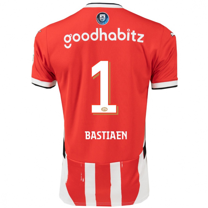 Kids Football Femke Bastiaen #1 Red White Home Jersey 2024/25 T-Shirt