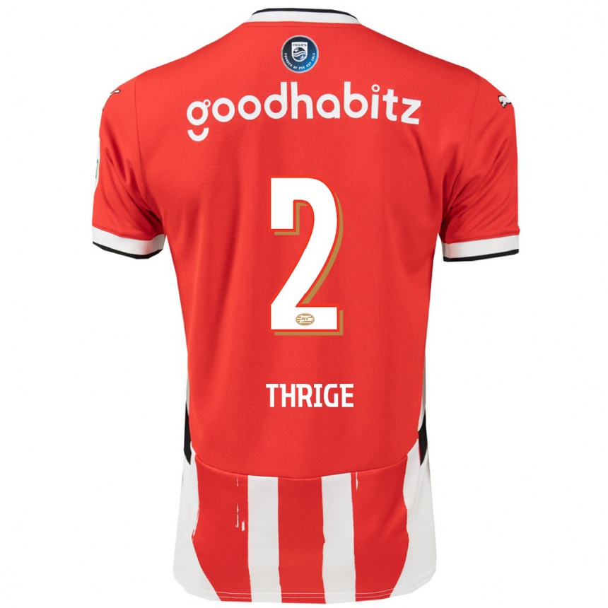 Kids Football Sara Thrige #2 Red White Home Jersey 2024/25 T-Shirt