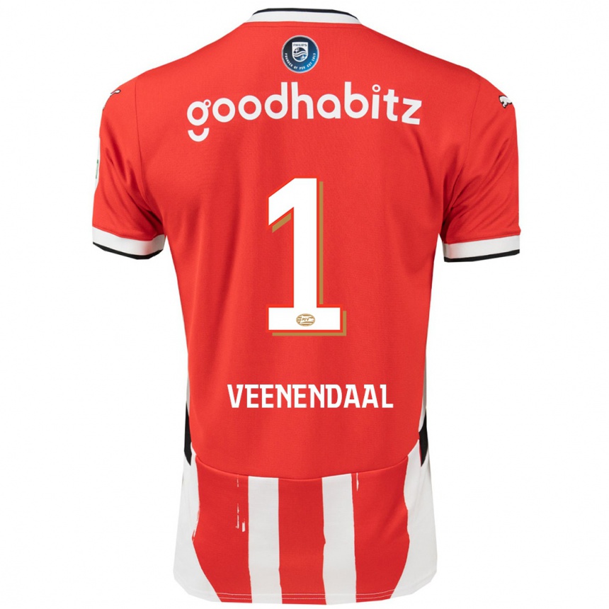 Kids Football Sari Van Veenendaal #1 Red White Home Jersey 2024/25 T-Shirt