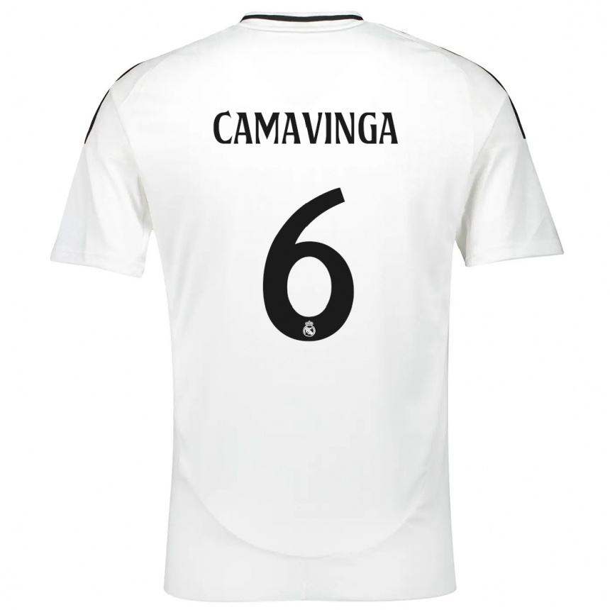 Kids Football Eduardo Camavinga #6 White Home Jersey 2024/25 T-Shirt