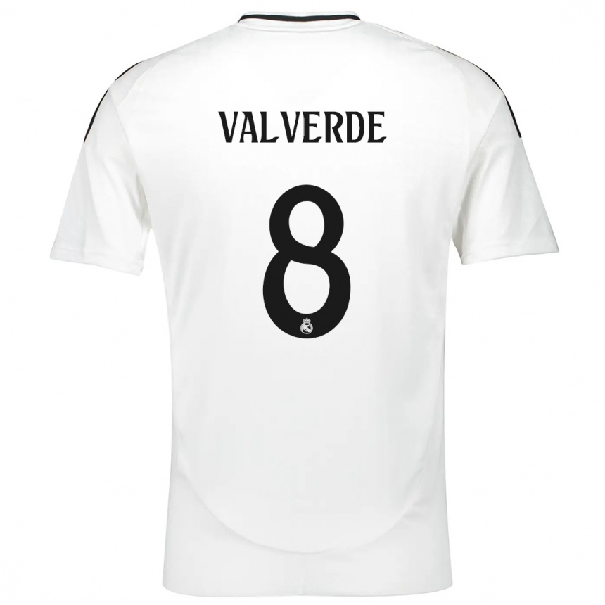 Kids Football Federico Valverde #8 White Home Jersey 2024/25 T-Shirt