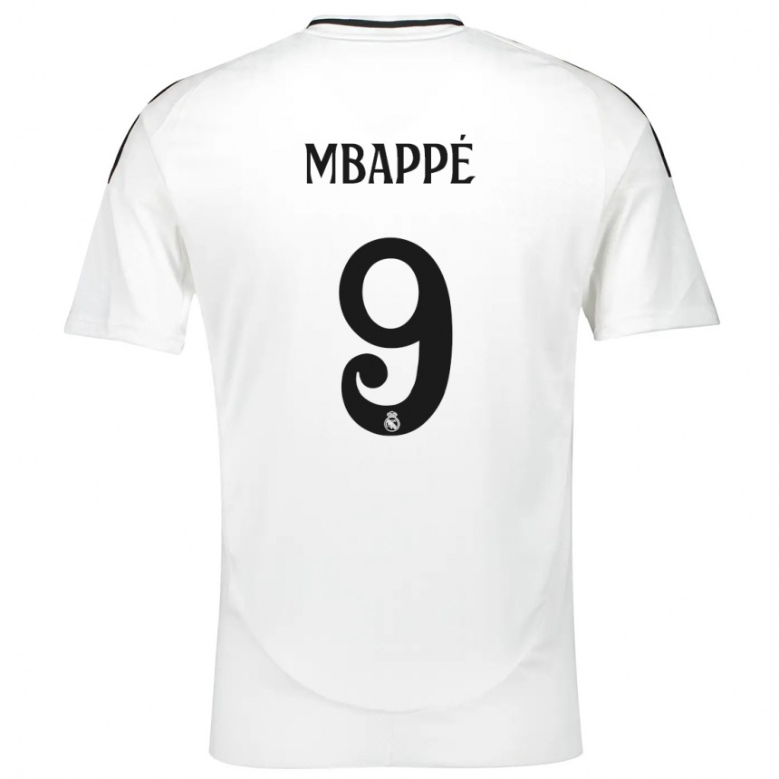 Kids Football Kylian Mbappe #9 White Home Jersey 2024/25 T-Shirt