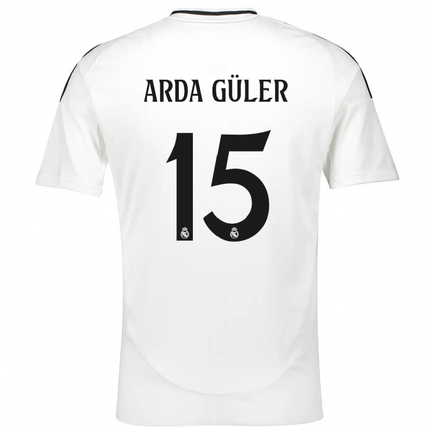 Kids Football Arda Güler #15 White Home Jersey 2024/25 T-Shirt