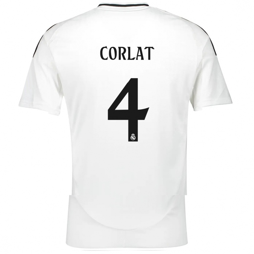 Kids Football Edu Corlat #4 White Home Jersey 2024/25 T-Shirt