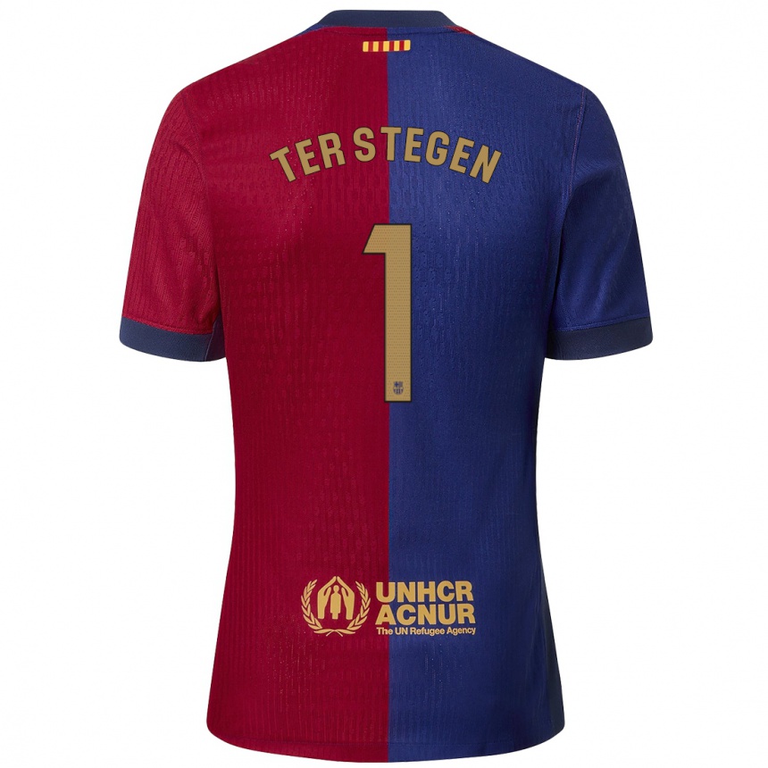 Kids Football Marc-Andre Ter Stegen #1 Blue Red Home Jersey 2024/25 T-Shirt