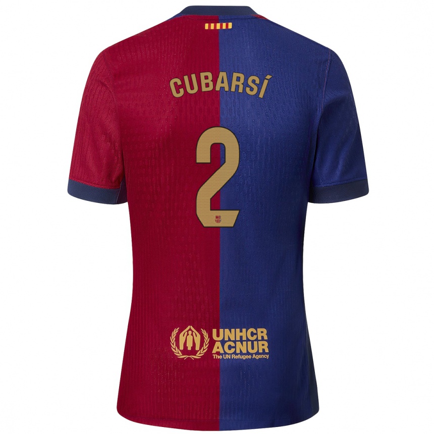 Kids Football Pau Cubarsí #2 Blue Red Home Jersey 2024/25 T-Shirt