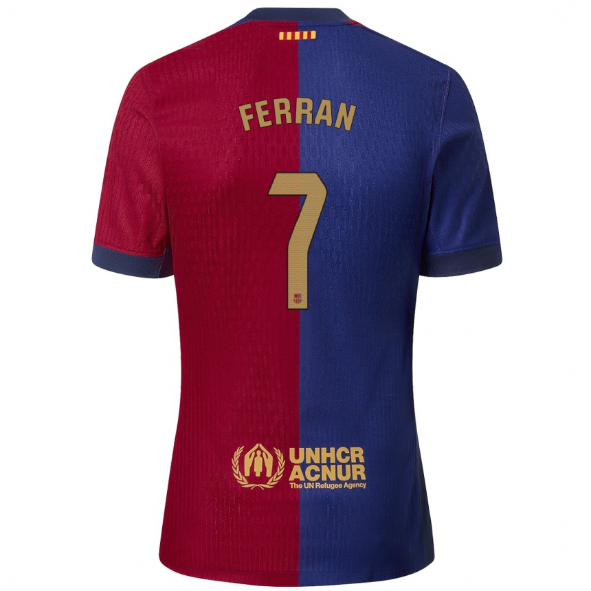 Kids Football Ferran Torres #7 Blue Red Home Jersey 2024/25 T-Shirt