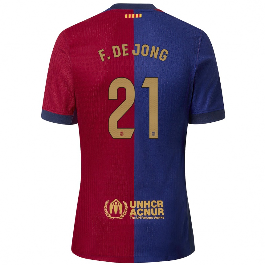 Kids Football Frenkie De Jong #21 Blue Red Home Jersey 2024/25 T-Shirt