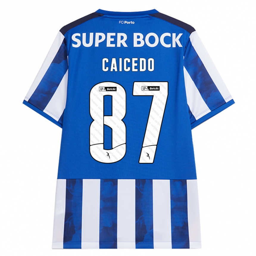 Kids Football Brayan Caicedo #87 Blue White Home Jersey 2024/25 T-Shirt