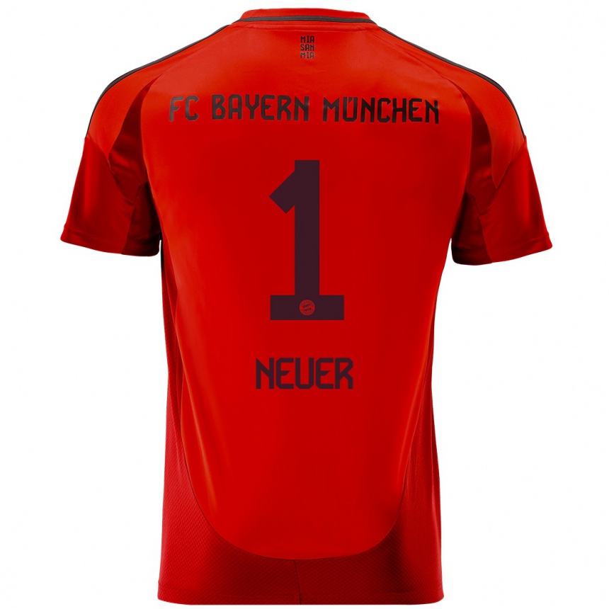 Kids Football Manuel Neuer #1 Red Home Jersey 2024/25 T-Shirt